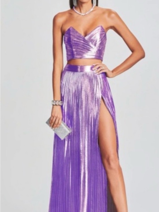 Retrofete Dresses & Skirts - Retrofete Metallic Lavender Pleated Maxi Skirt with High Slit HEMMED 3 inches